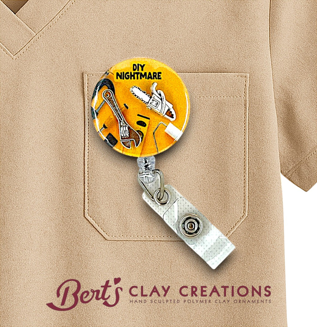 DIY Nightmare Badge Topper – Swappable Clay ID Clip – Funny Handyman Gift – Handmade Work Accessory – Lanyard Badge Flair