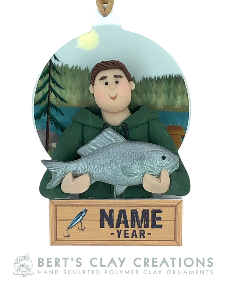 Fisherman or Fishing Ornament - Bert's Clay Creations