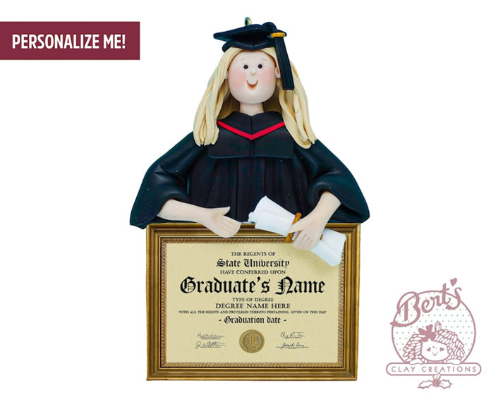 College or High School Graduate Bust Ornament WITH COLLAR or HOOD FRONT ONLY
