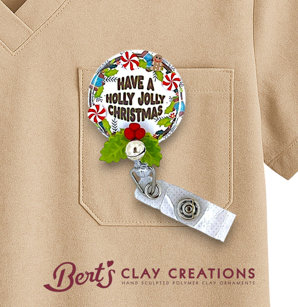 Christmas Holly Themed Badge Reel Topper