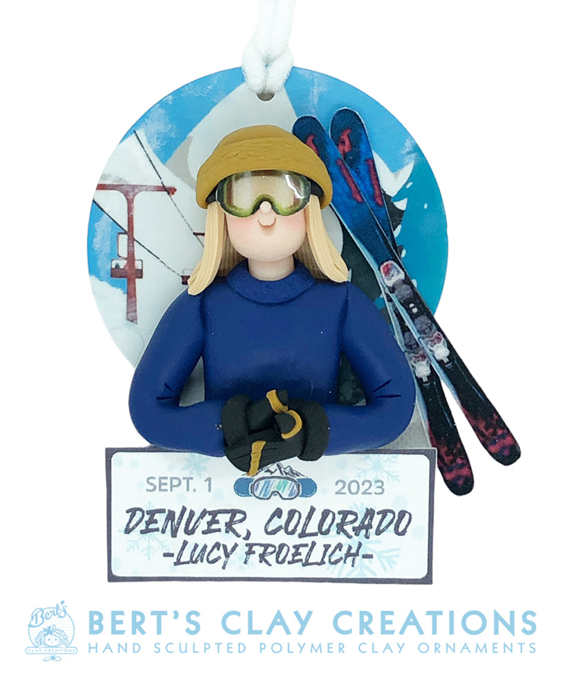 Skier / Skiing ornament - Bert's Clay Creations