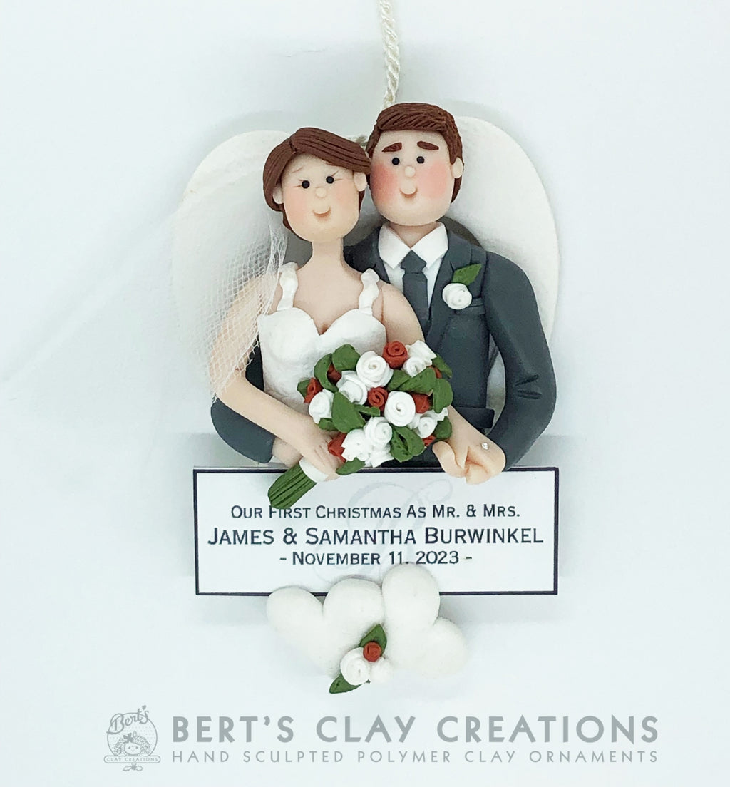 Bride and Groom Heart Ornament - Bert's Clay Creations