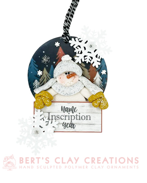 Whimsical Snowman Ornament - Bert's Clay Creations
