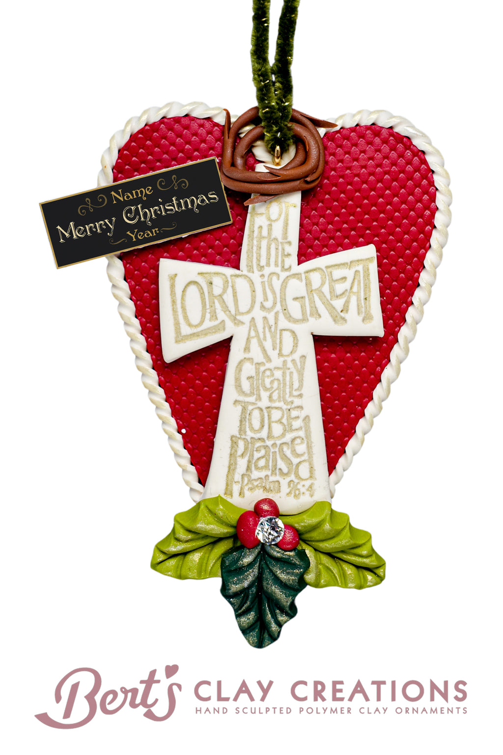 Heart Cross ornament - Bert's Clay Creations