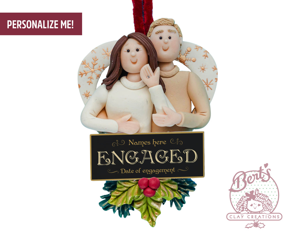 Engagement / Engaged Couple Ornament - Bert's Clay Creations