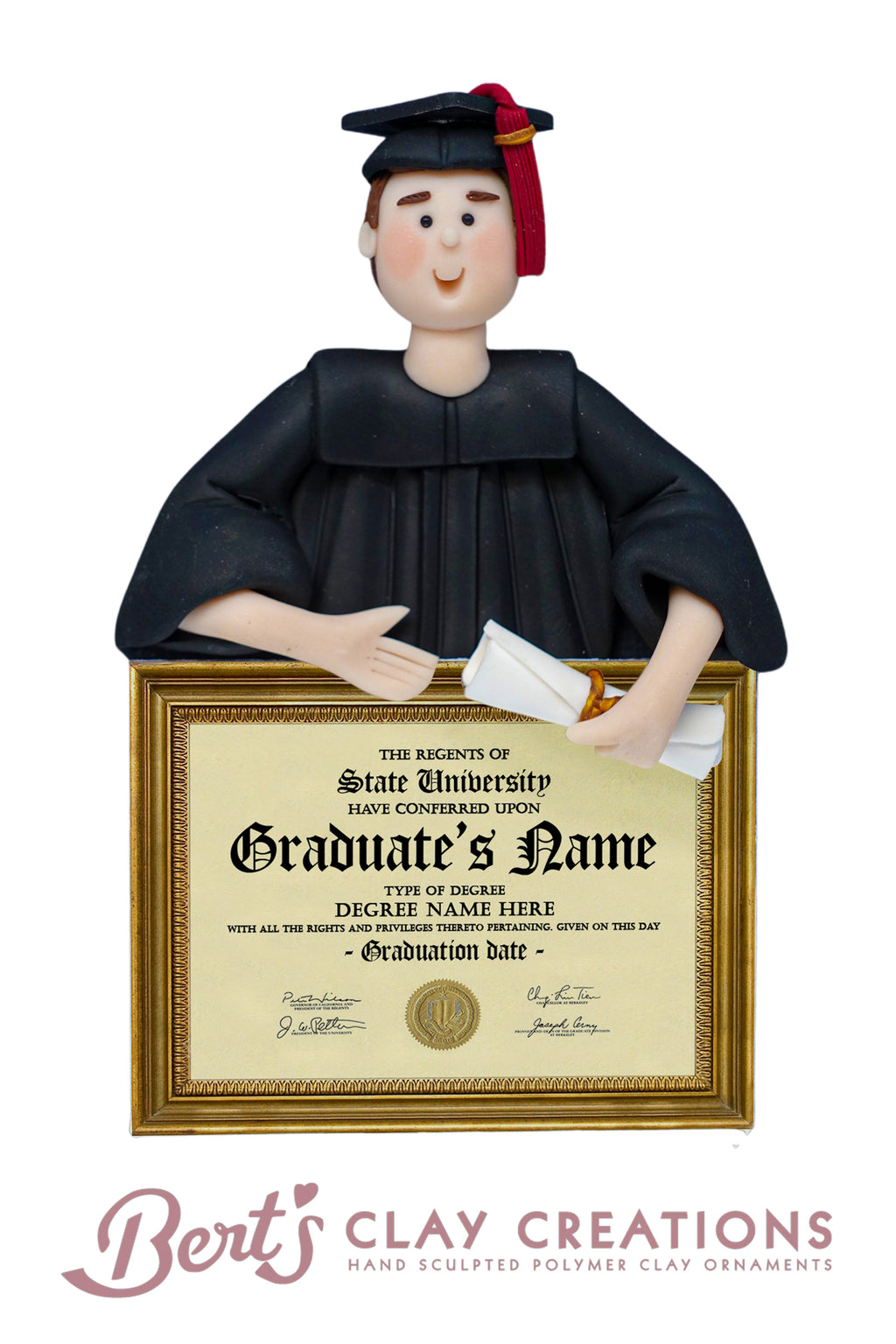 College or High School Graduate Bust Ornament - Bert's Clay Creations