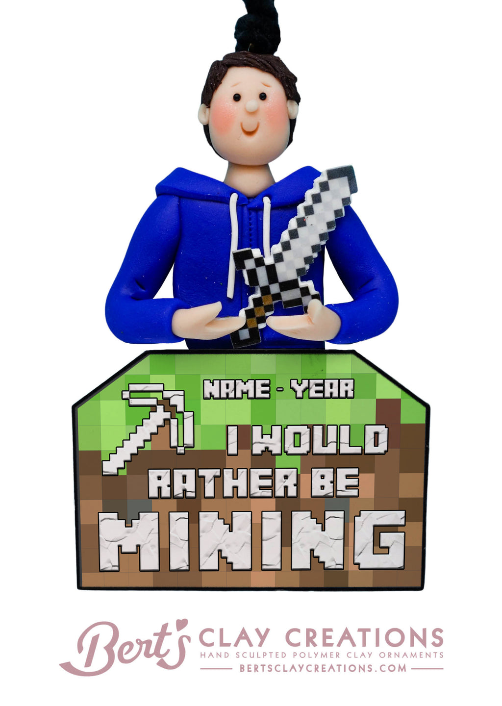 Gamer Miner Ornament - Bert's Clay Creations