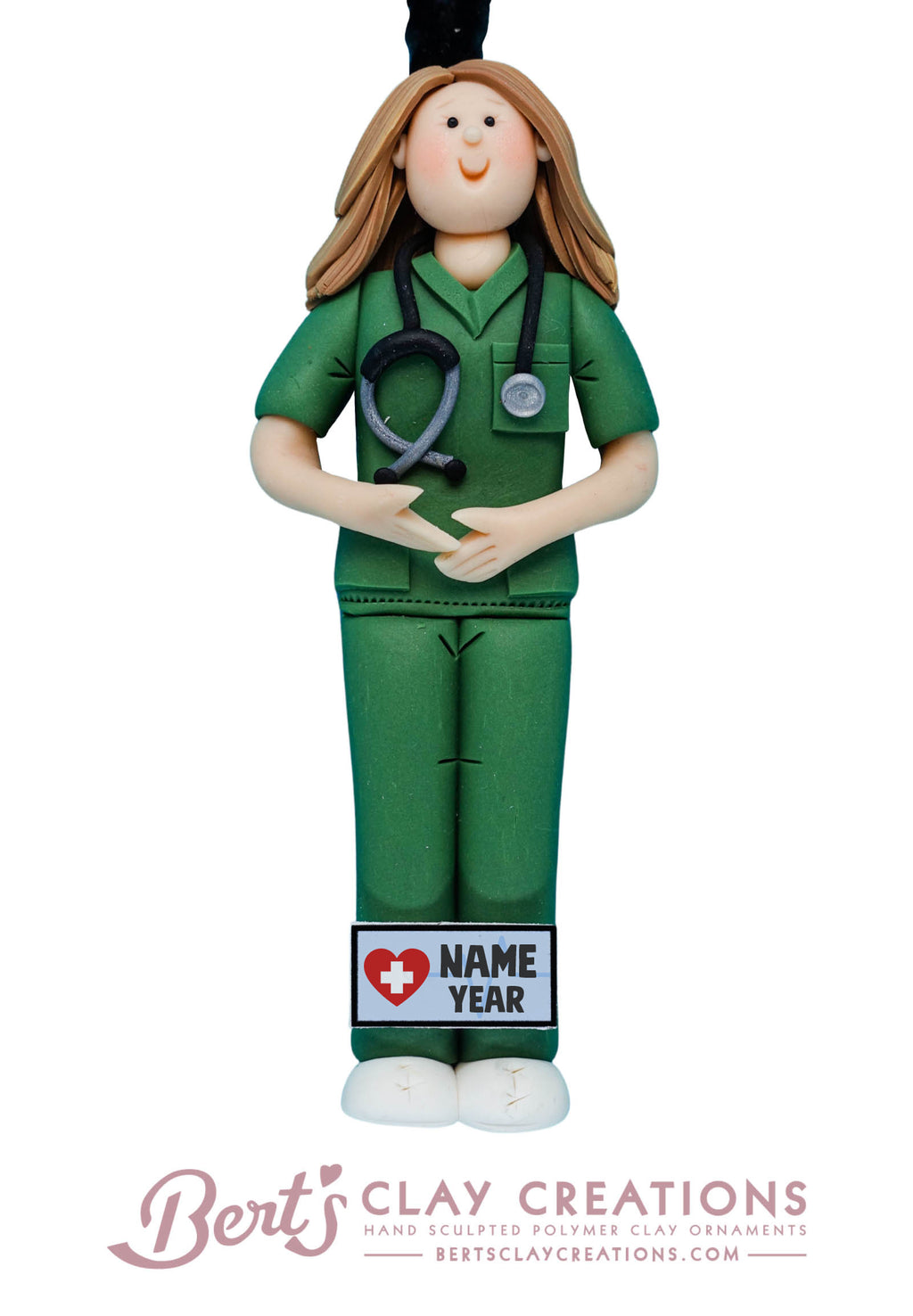 Nurse Ornament - Full Body - Bert's Clay Creations