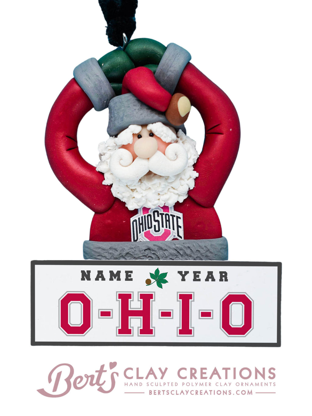 O-H-I-O Santa Ornament - Bert's Clay Creations