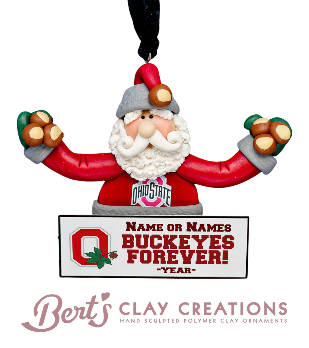 Santa Loves the Buckeyes Ornament - Bert's Clay Creations