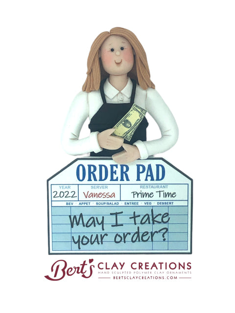 Food Server/Waiter or Waitress Ornament - Bert's Clay Creations
