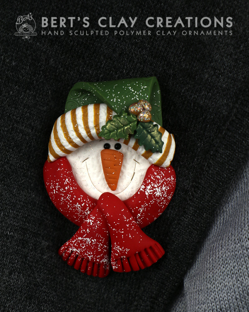 Pin - Snowman Face - Classic Colors - Bert's Clay Creations