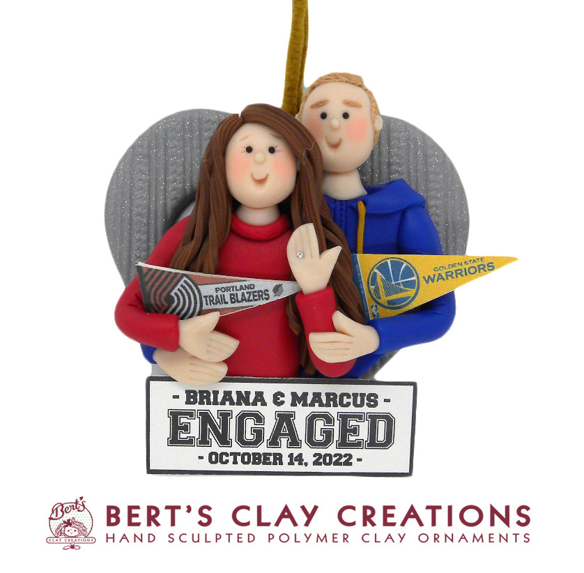 Sports Engagement Couple Ornament - Bert's Clay Creations