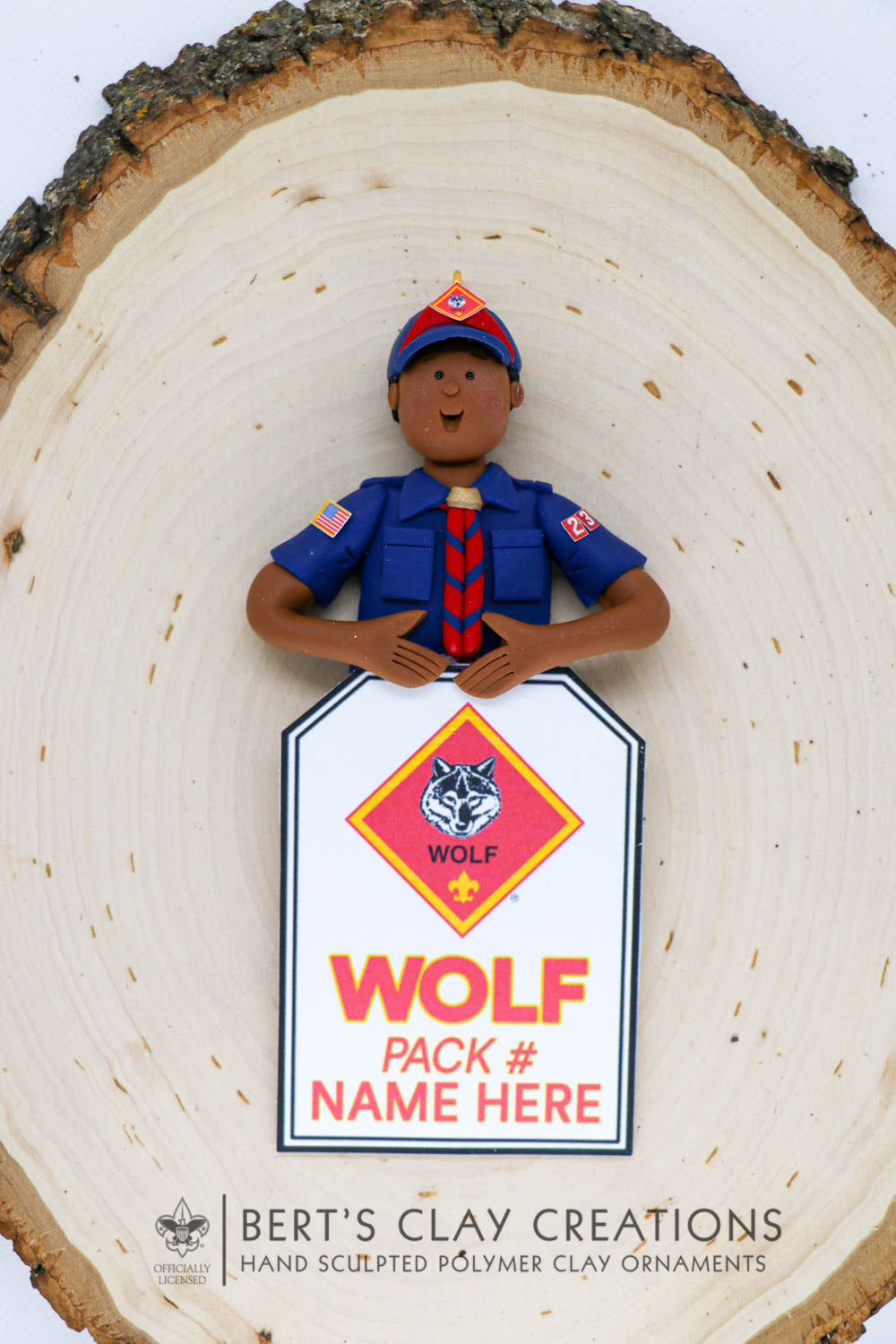 BSA - Wolf Scout Ornament (Bust Version) - Bert's Clay Creations