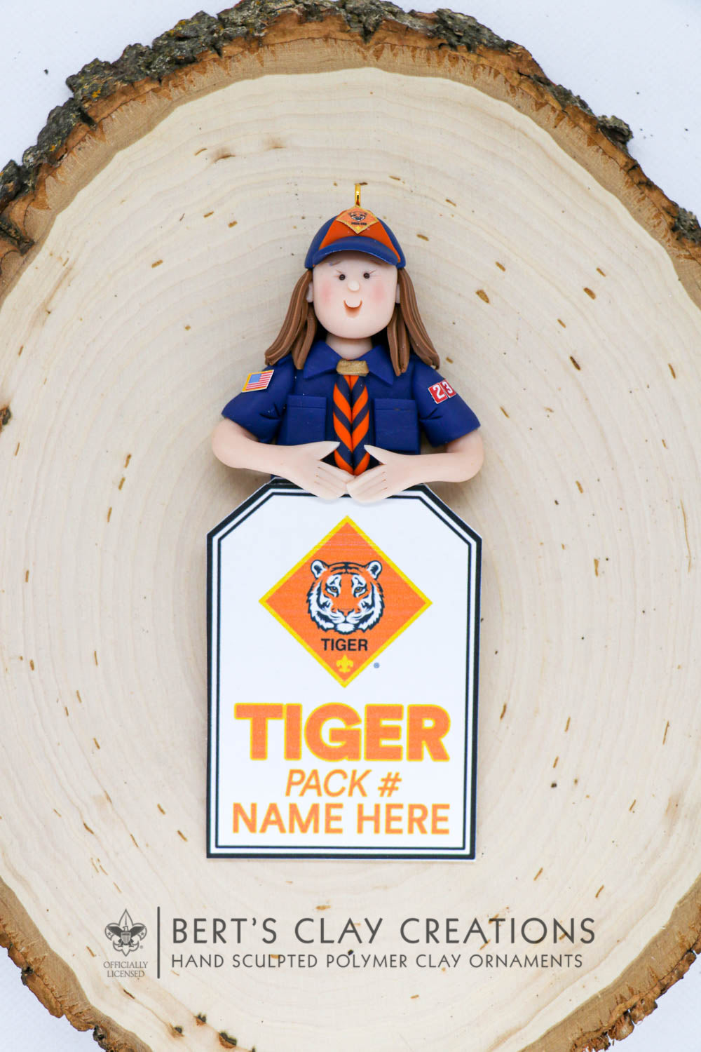 BSA - Tiger Scout Bust Ornament - Bert's Clay Creations