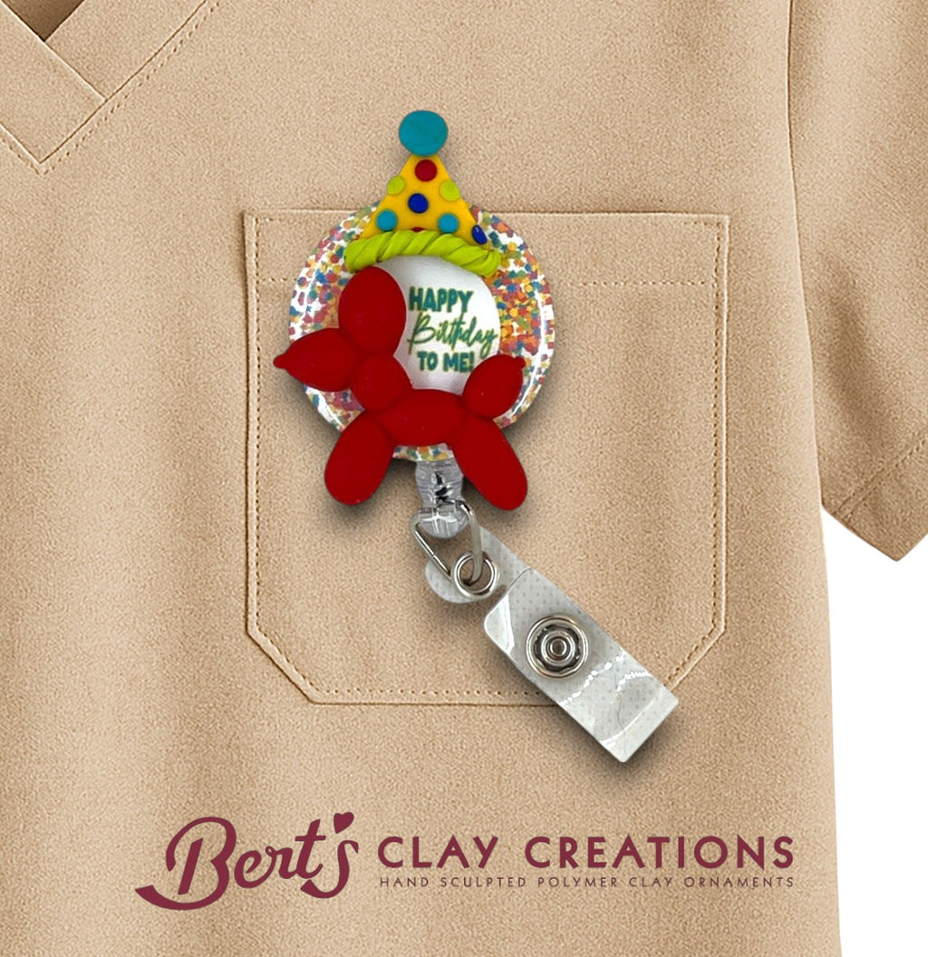 Swappable Birthday Dog Balloon Badge Reel Topper Birthday Party Hat ID Clip Interchangeable Lanyard Accessory MRI Safe Nurse Gift Carabiner