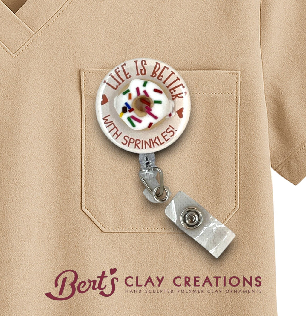 Swappable Badge Reel Topper – Donut ID Clip – Interchangeable Lanyard Accessory – MRI Safe – Nurse Gift – Sprinkle Badge Charm
