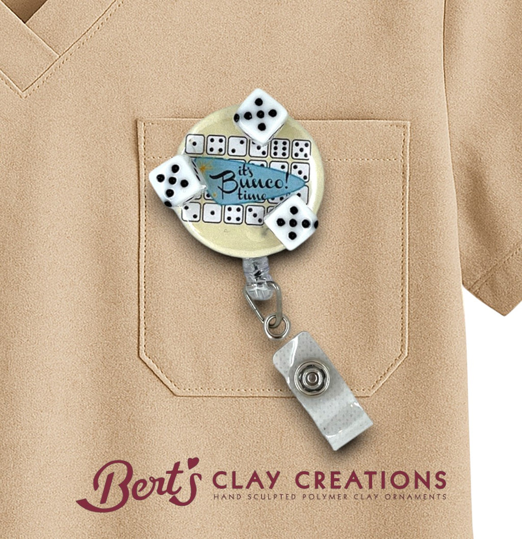 Swappable Badge Reel Topper – Bunco Dice ID Clip – Interchangeable Lanyard Accessory – MRI Safe – Nurse Gift – Game Night Badge
