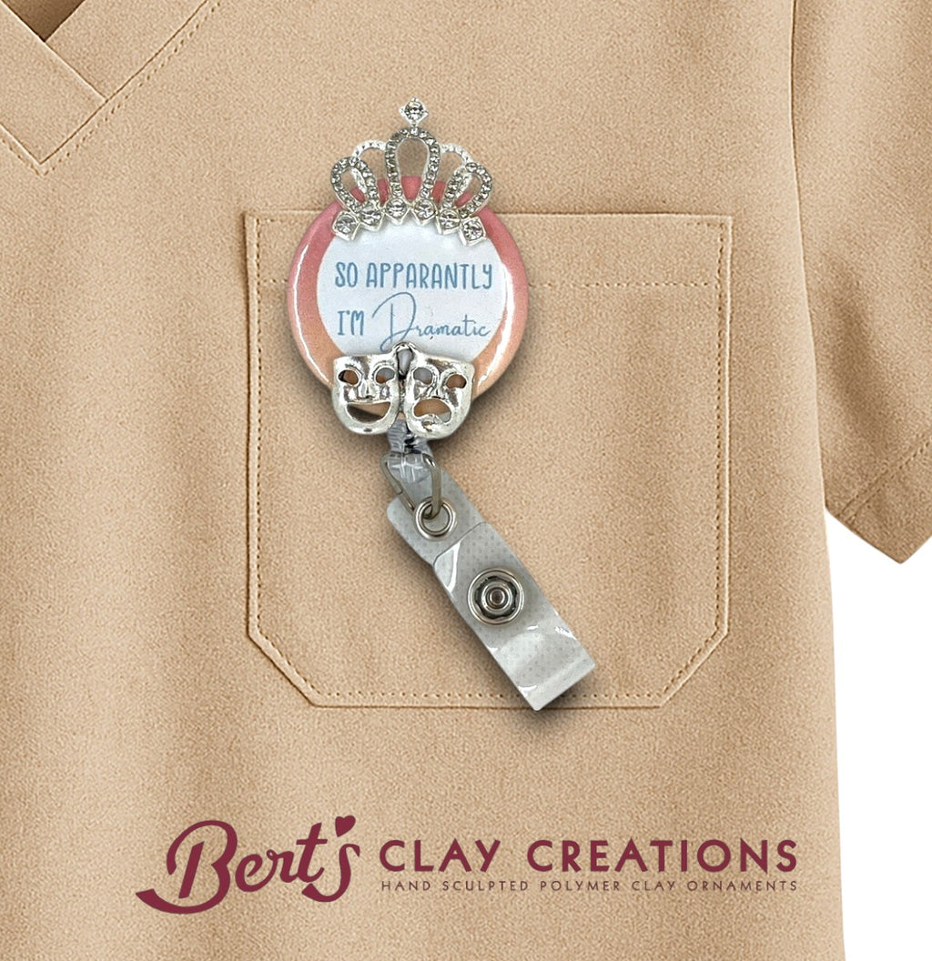 Swappable Badge Reel Topper – Funny Drama ID Clip – Interchangeable Lanyard Accessory – Nurse Gift – Crown & Theater Mask Charm