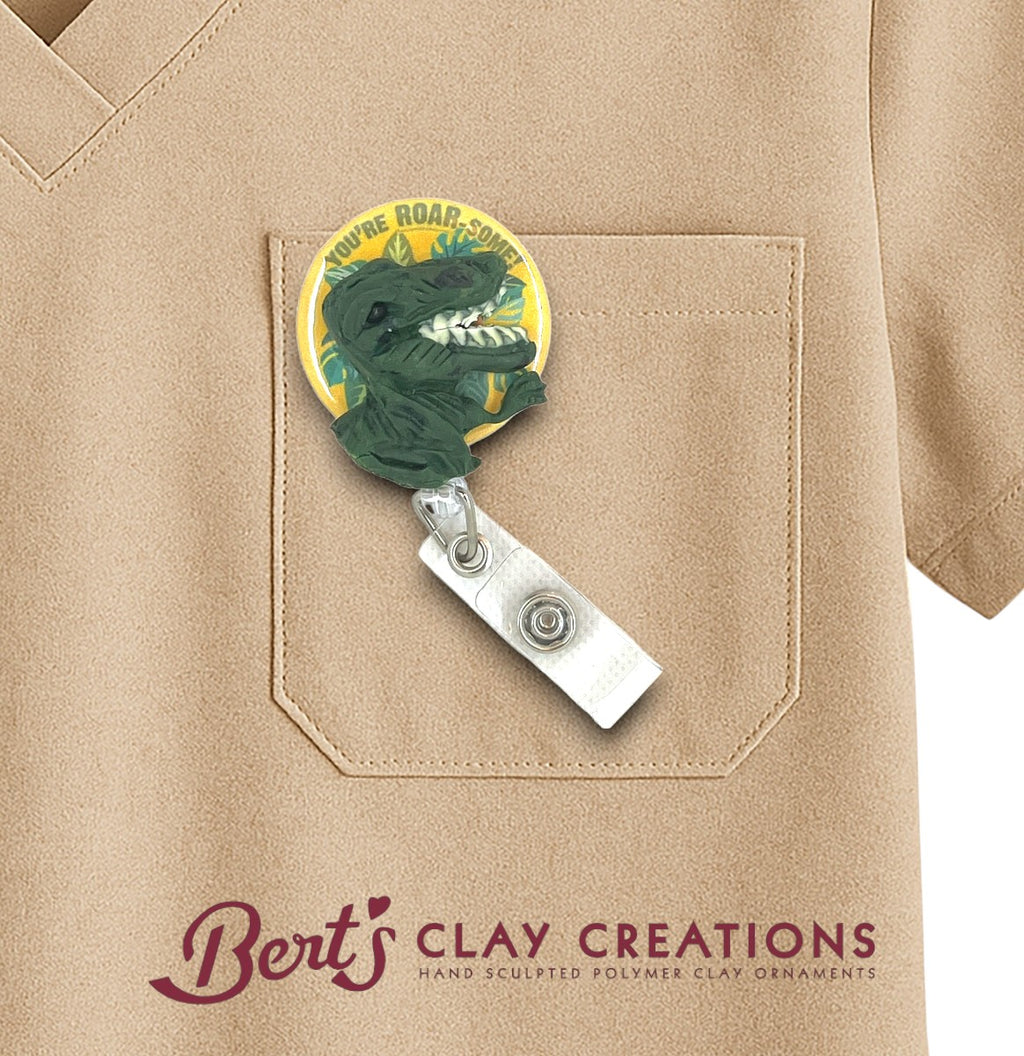 Swappable Interchangeable Badge Reel Topper T-Rex Badge Dinosaur Badge Teacher Badge Kids Badge Retractable ID Badge "Roar-Some" Badge