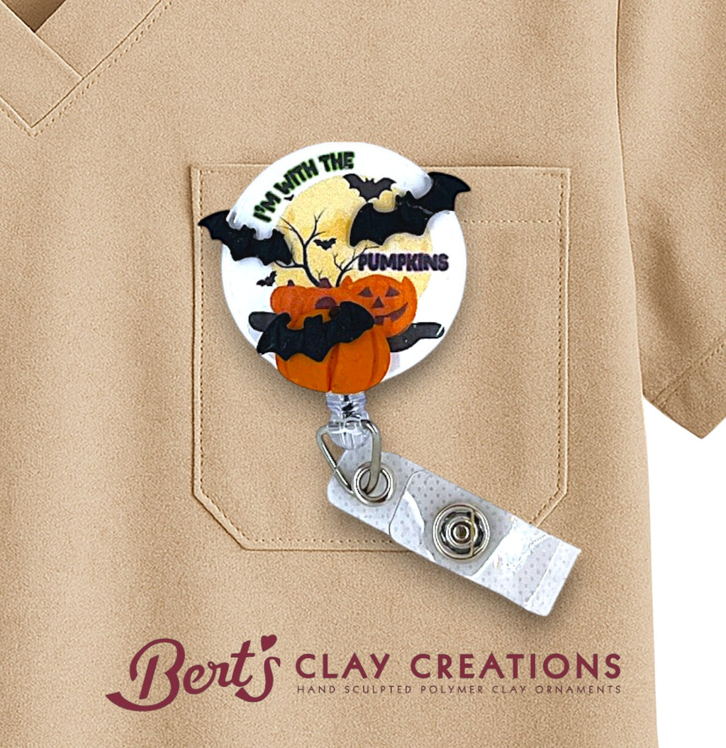 Pumpkin & Bat Design Badge Reel Swappable Topper