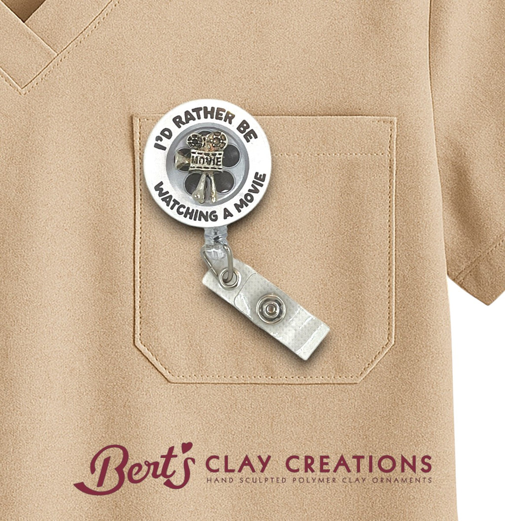 Swappable Badge Reel Topper – Movie Lover ID Clip – Interchangeable Lanyard Accessory – MRI Safe – Nurse Gift – Film Badge Charm