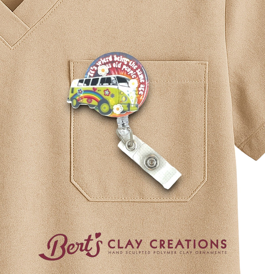 Swappable Badge Reel Topper – Funny Retro Van ID Clip – Interchangeable Lanyard Accessory – Nurse Gift – Quirky Work Badge Charm
