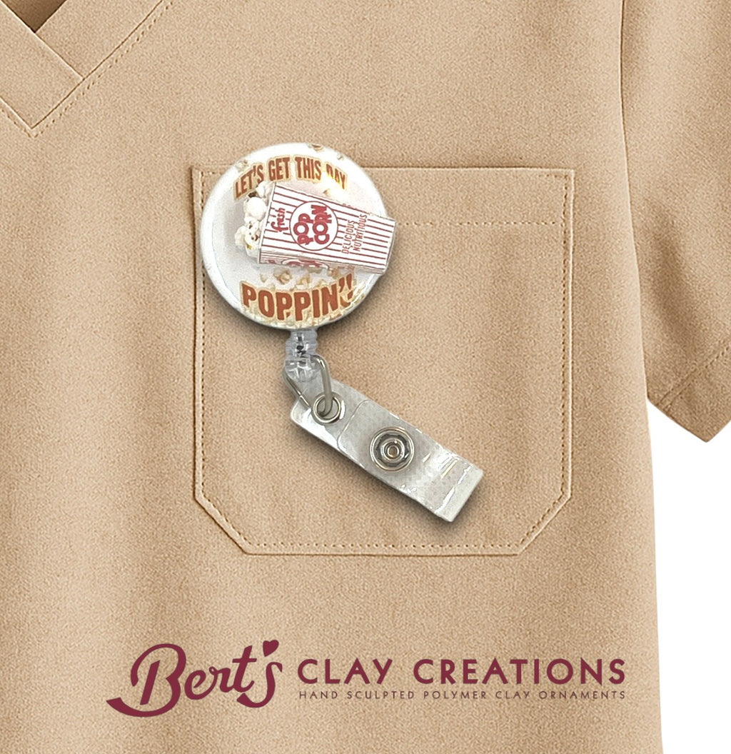 Swappable Badge Reel Topper – Popcorn ID Clip – Interchangeable Lanyard Accessory – MRI Safe – Nurse Gift – Movie Snack Badge Charm