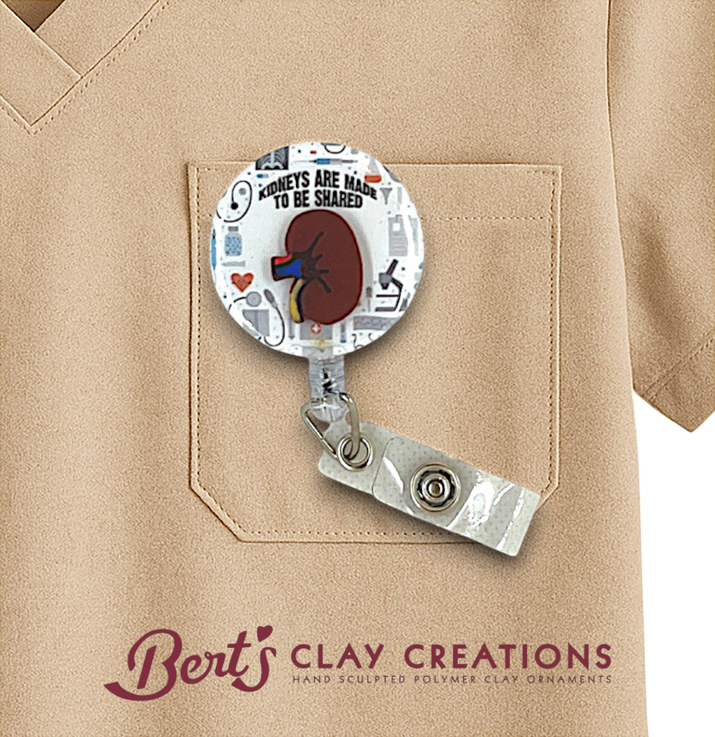 Kidney themed retractable badge reel holder by Bert's Clay Creations