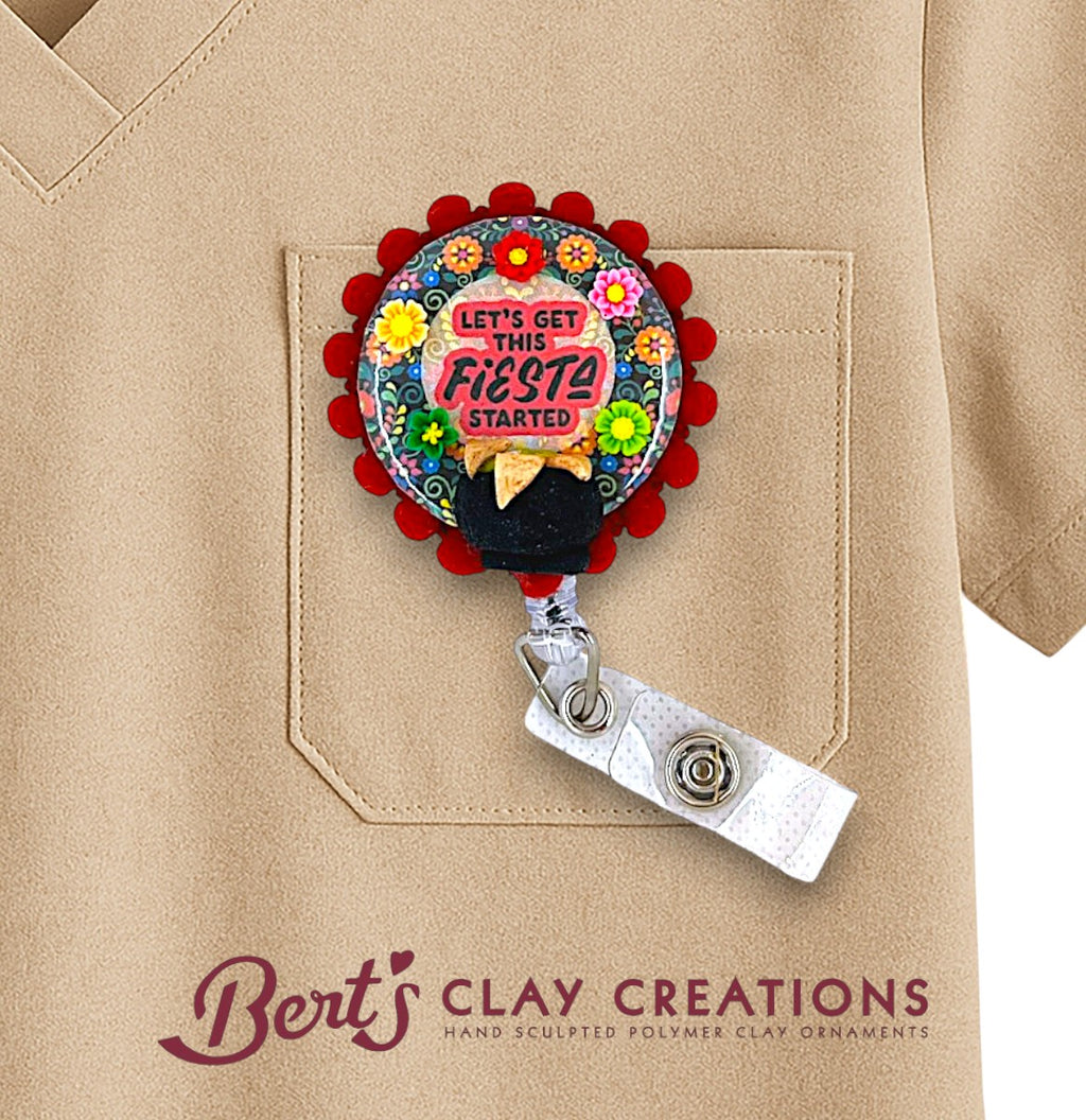 Swappable Badge Reel Topper, Let's Get This Fiesta Started
