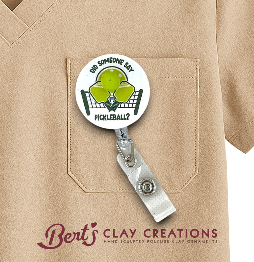 Pickleball Badge Topper – Swappable Clay ID Clip – Funny Sports Gift – Handmade Work Accessory – Pickleball Lover Badge Flair