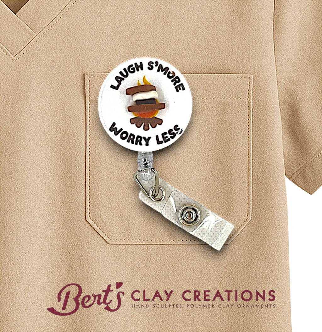 Swappable Badge Reel Topper – S’mores Quote ID Clip – Interchangeable Lanyard Accessory – MRI Safe – Nurse Gift – Campfire Badge Char