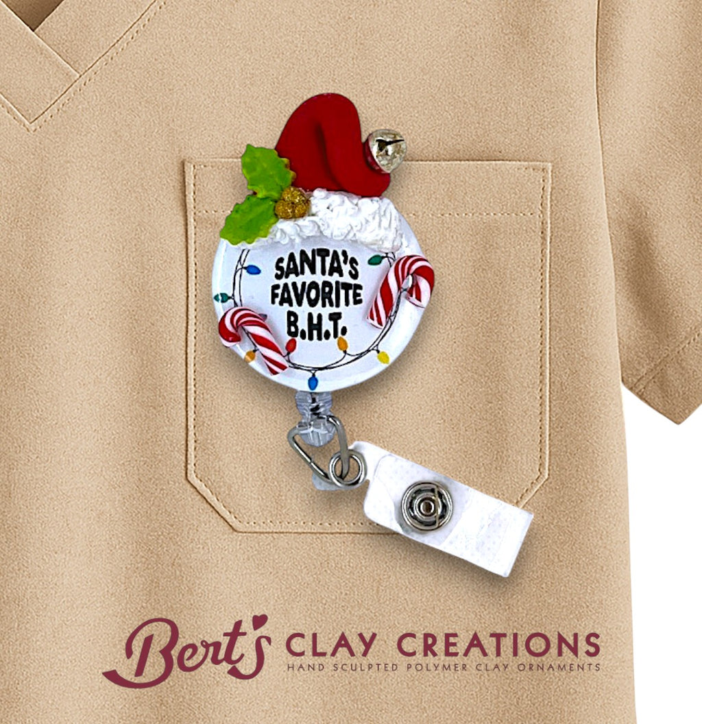 Santa Hat Swappable Badge Topper with Inscription Choices