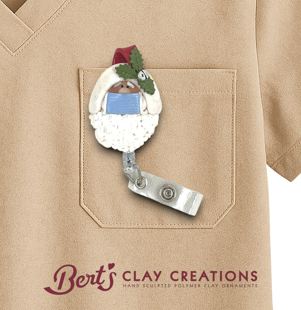 Santa with face mask Badge Reel Topper