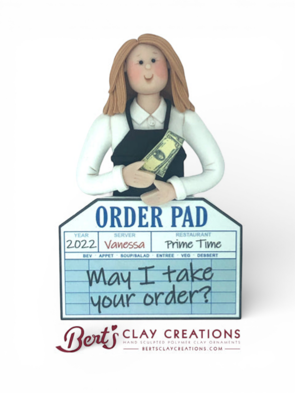 Food Server/Waiter or Waitress Ornament - Bert's Clay Creations