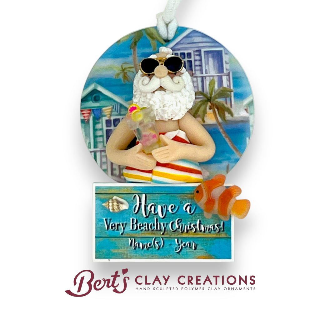 Beachy Christmas Santa Ornament
