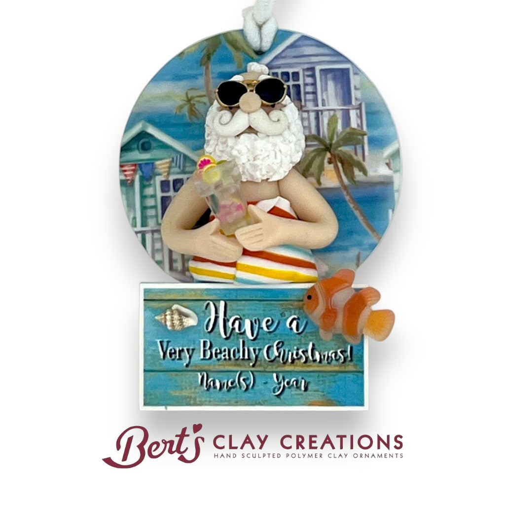 Beachy Christmas Santa Ornament