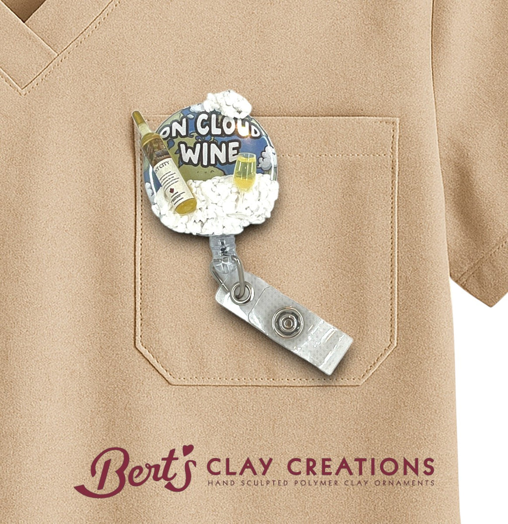 Swappable Badge Reel Topper On Cloud Wine Retractable ID Holder Cute Nurse Wine Bottle Glass Badge Clip Funny Gift for Healthcare Worker