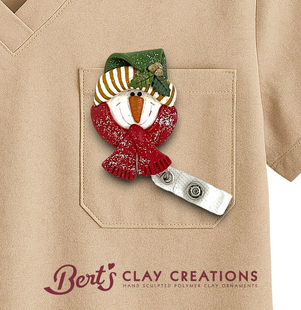 Snowman Face Badge  Reel Topper