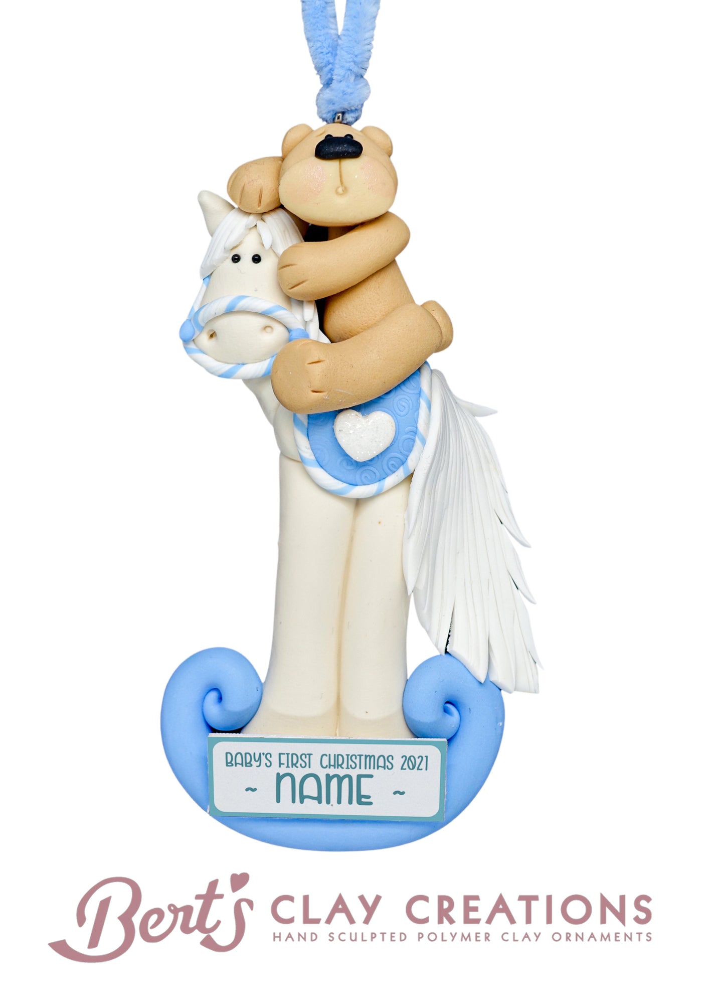 Classic Rocking Horse Baby's First Christmas Ornament pink or blue