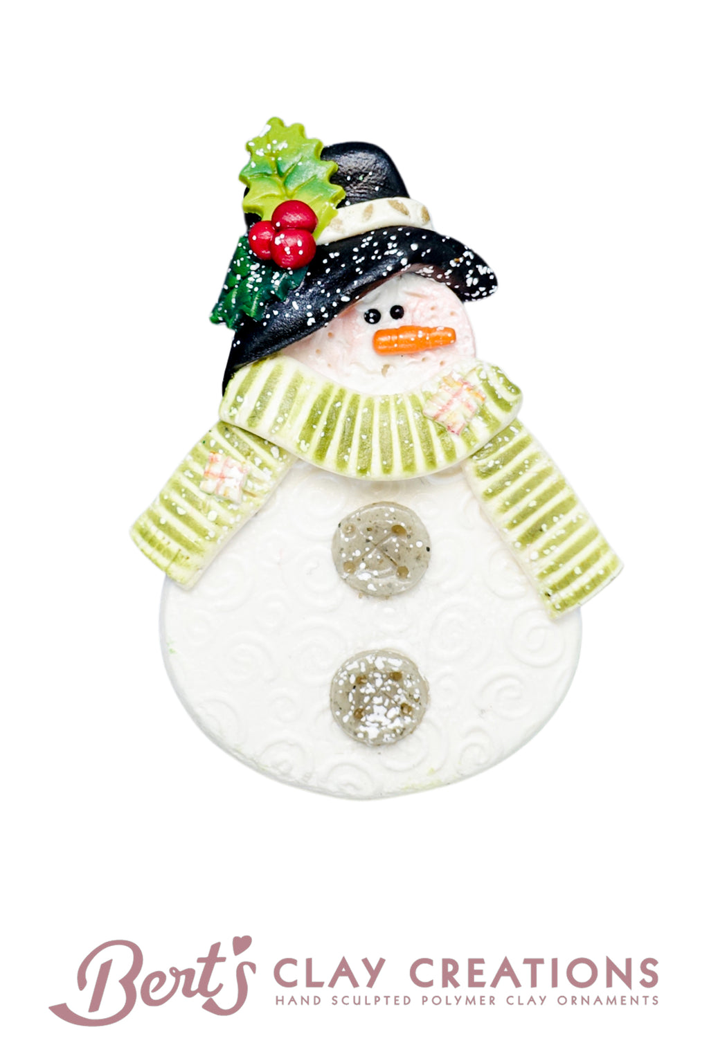 Snowman pin with striped scarf