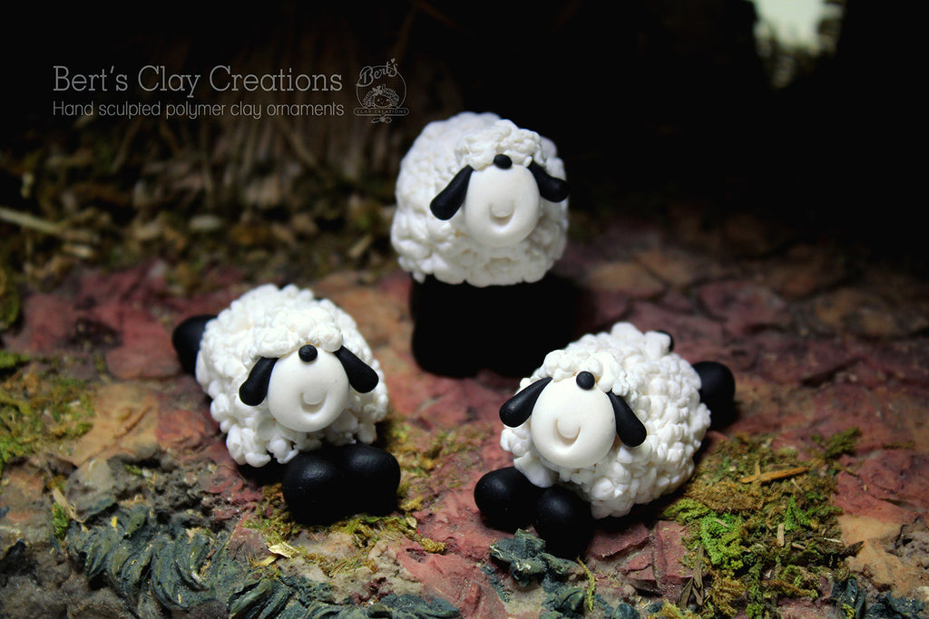 Nativity - Set of 3 sheep - Bert's Clay Creations