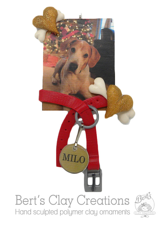 Pet Photo with Personalized Tag Ornament - Bert's Clay Creations