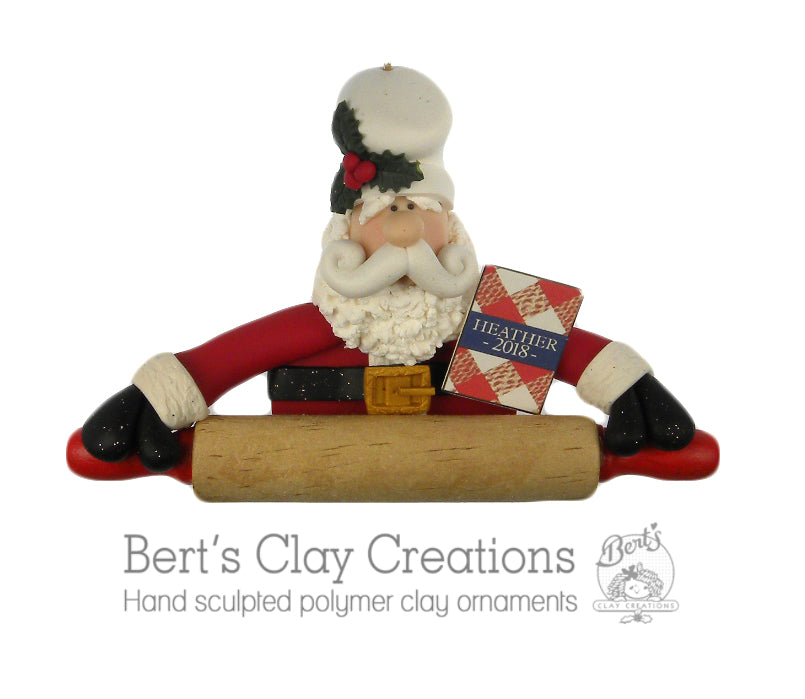 Santa Chef with Personalized Cookbook Ornament - Bert's Clay Creations