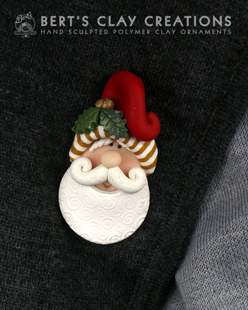 Pin - Santa Face Christmas Colors - Bert's Clay Creations