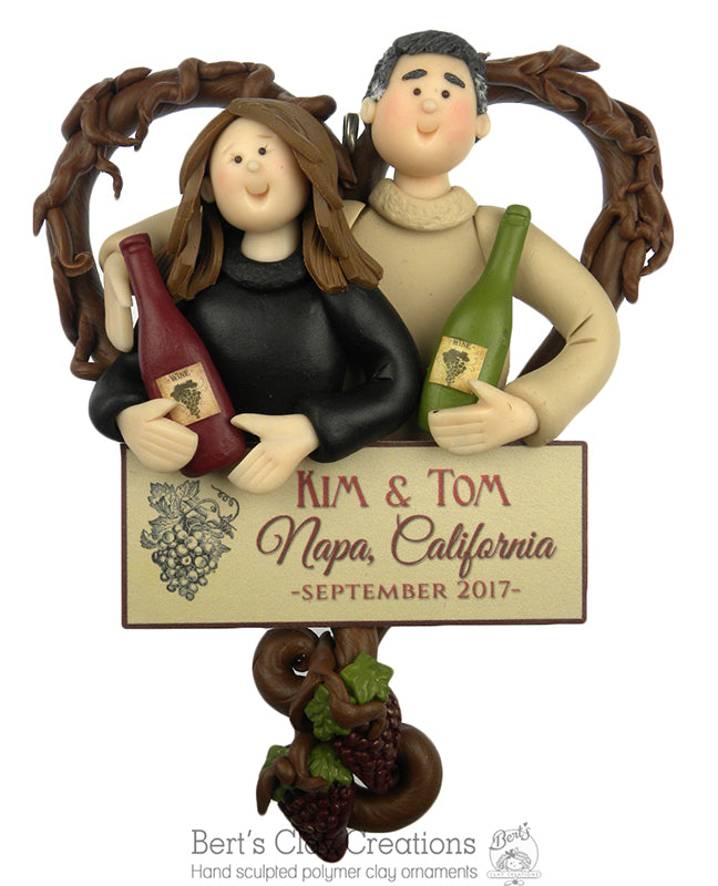 Wine Lovers Couple Ornament - Bert's Clay Creations